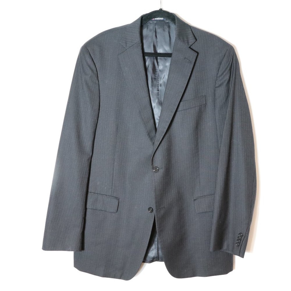 Hart Schaffner Marx Black Pin Stripe Blazer Size 44L Long 2 Button Wool Jacket‎